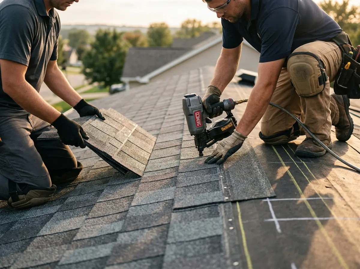 Professional roofer working on a residential roof in Margaret